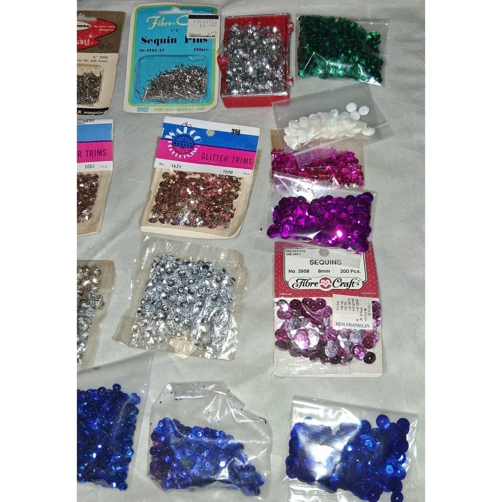 Vintage Sequin Craft Lot Glitter Trims Pins Fibre-Craft Create-a-Craft Retro